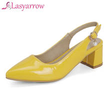 Lasyarrow Women Pumps Yellow Black Red Patent Leather High Square Heel Casual Office Pointed Toe Mules Lady Slip-on Summer Shoes 2024 - buy cheap