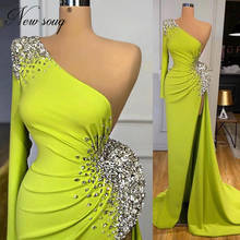 Dubai Crystal Pageant Dresses Custom Arabic One Shoulder Split Slit Prom Dress Green Personalized Evening Wear 2021 Vestidos 2024 - buy cheap