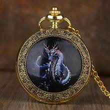 Vintage steampunk ouro criativo dragão design quartzo pingente fob bolso relógio colar corrente presente bolso relógios 2024 - compre barato