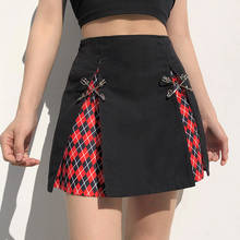 Black Mall-minifalda plisada gótica EMO para mujer, falda de tela de retales Kawaii, de cintura alta, Pin de seguridad, Punk, Argyle, Egirl 2024 - compra barato