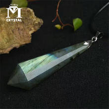 Colgante de cristal de labradorita Natural, joyería de piedra de Gema curativa, péndulo Hexagonal de Reiki, cadena, amuleto clásico 2024 - compra barato