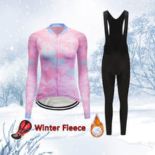Conjunto de ropa de ciclismo para mujer, conjunto de Jersey de lana térmica y cálida para bicicleta de montaña, ropa rosa para mujer, traje deportivo para Mtb, 2021 2024 - compra barato