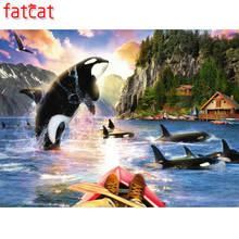 FATCAT 5d diy Алмазная картина Акула Алмазная вышивка океанское животное полная квадратная круглая дрель мозаичные наклейки декор AE545 2024 - купить недорого