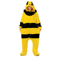 Pijama de abelha amarela kigurumi, pijama adulto feminino com capuz, manga comprida, roupa para dormir 2024 - compre barato