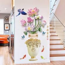 Adesivo de parede vaso 3d estilo chinês, arte autoadesiva para decoração, quarto, banheiro, sala de estar 2024 - compre barato