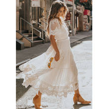 Jane Deiune-vestido informal de verano para mujer, ropa de playa de manga corta con cuello en V, de encaje a media pantorrilla, color blanco, 2021 2024 - compra barato