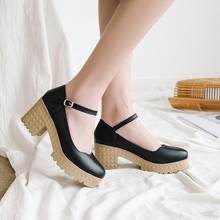 Black Small leather shoes women 2021 spring models Mary Jane shoes women's Japanese high heels retro platform Mary Jane shoes 2024 - buy cheap