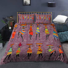 Mulher africana jogo de cama étnico afro decoração capas edredão americano consolador conjunto 3 peças laranja antigo deserto impressão colcha 2024 - compre barato