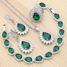 Conjuntos de joyas de plata esterlina 925 para mujer, pendientes de gota de cristal blanco de CZ verde Natural para boda, collar, pulsera, colgante, anillo 2024 - compra barato