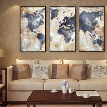 Pintura Modular con mapa del mundo en acuarela, carteles e impresiones en lienzo, Cuadros escandinavos, imagen artística de pared para sala de estar, 3 paneles 2024 - compra barato
