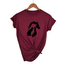 Женская футболка с принтом животных для влюбленных, лошадь, собака, кошка, повседневная хлопковая хипстерская забавная футболка для девушек, леди, Топ Tumblr, Прямая поставка 2024 - купить недорого