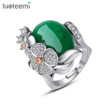 LUOTEEMI роскошное кольцо с зеленым камнем для женщин модные юбилейные украшения цветок Открытый палец Anillos Mujer Bijoux рождественские подарки 2024 - купить недорого