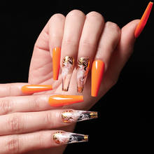 Long fake nails with glue designed  European and American ballet nails orange smoke design fake nail patch box TY 2024 - buy cheap