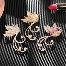 OKILY Elegant Three Color Zircon Bird Brooches for Women Coat Suit Scarf Accessories Jewelry Phoenix Brooch Pin New Year Gift 2024 - buy cheap
