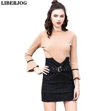 Liberjog saia jeans feminina, mini saia elástica preta com cintura alta, curta para verão em vários tamanhos 2024 - compre barato