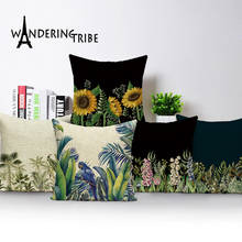 Tropical Plants Cushion Case Jungle Sofa Bed Pillows Cover Linen Cushions Covers Sunflower Decorations Home Pillow Cases Kissen 2024 - buy cheap