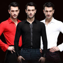 Camisa masculina para dança, camisa branca e preta, manga longa, para competição de dança de tango l2728 2024 - compre barato