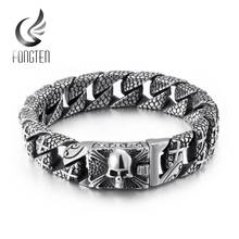 Fongten pulseira vintage masculina, esqueleto de caveira com rosto de cruz de aço inoxidável, punk legal, joias da moda para meninos 2024 - compre barato