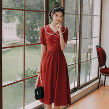 Pearl Doll Collar Elegant Vintage Dress Women Summer 2021 Short Sleeve Dress Ladies French Retro High Waist Temperament Dress 2024 - buy cheap