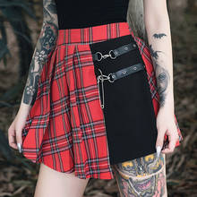 Red Plaid & Black Cotton Side Zipper Mini Pleated Vintage Skirt Steampunk Women Clothes Sexy Street Clubwear Gothic Clothing 2024 - buy cheap