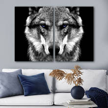 Pintura de tela de animais cabeça de lobo, estilo nórdico preto e branco, posteres e impressões, imagens de arte moderna de parede para sala, decoração de casa 2024 - compre barato