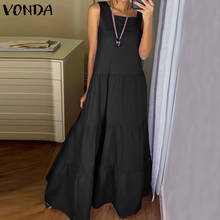 VONDA Women Long Maxi Dress Casual Pleated Tank Dresses Sexy Sleeveless Beach Sundress Bohemian Party Vestidos  Robe 2024 - buy cheap