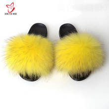 Womens Real Raccoon Fur Indoor Warm Flat Slippers Sandals Women Summer Slides Flip Flops Furry Slippers 2024 - buy cheap