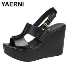 YAERNI11cm High Heel Wedges Heel Sandals Women Summer 2021 New Thick Bottomed Platform Open Toe Black White Sandals Size 32 To43 2024 - buy cheap