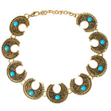 Light Yellow Gold Color Stackable Crescent Moon Pendant Choker Necklace Green Turquoises Stone Jewelry 2024 - buy cheap