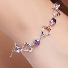 High Quality 925 Sterling Silver Bracelet Heart Purple Crystal Zircon Bracelet For Woman Party Engagement Jewelry Gift 2024 - buy cheap