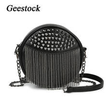 Geestock Round Women's Shoulder Chains Bag Designer Soft Leather Rivets Tassel Crossbody Bags for Female Clutch Bag 2024 - buy cheap