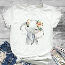 Camiseta de elefante de dibujos animados para mujer, Ropa de talla grande de flores, ropa para mujer, Camiseta con estampado de dibujos animados, Top con dibujo 2024 - compra barato