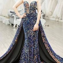 Vintage Evening Dresses Long Robe de Soiree Abendkleider 2019 Sexy High Split Backless Sequin Prom Dress A Line Evening Gowns 2024 - buy cheap