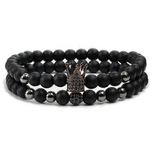 Conjunto de 2 unids/set de pulseras para hombre y mujer, brazaletes de cuentas de cobre, corona Imperial, piedra Natural, 6mm, negro, mate, pavé, CZ, joyería 2024 - compra barato