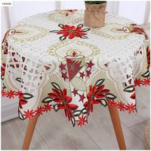 vezon Elegant Christmas Embroidery Table Topper Embroidered Xmas Placemat Red Tablecloth Cutwork Flag Towel Cloth Covers 2024 - buy cheap