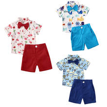 От 1 до 5 лет, деловой костюм комплект одежды для маленьких мальчиков, рубашка с принтом животных + короткие штаны летняя одежда 2024 - купить недорого