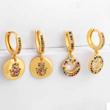 Brincos de ouro femininos, brincos de cor ouro hamsa com formato de arco-íris para mulheres, bijuteria de luxo 2024 - compre barato