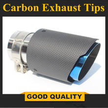 New Carbon Fiber Tail Throat Blue Straight Edge 63-89mm Single Carbon Fiber Car Exhaust Pipe Muffler End Tip Tailpipe 2024 - buy cheap