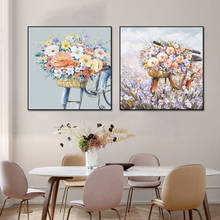 Pintura de tela de flor de bicicleta, pôsteres de paisagem nórdica, e impressões, arte abstrata para parede, imagem para sala de estar, decoração de casa sem moldura 2024 - compre barato