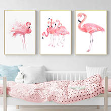 Flamejante flamingo impressão em tela rosa imagem simples aquarela pássaro parede arte impressão cartaz nórdico crianças quarto decoração 2024 - compre barato