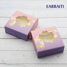 10PCS Window Gift Box With Bronzing Sakura Designs Purple Cake Cookies Candy Box Wedding Gift Packaging Holiday Decoration Thick 2024 - buy cheap