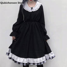 Spring Autumn Women Gothic Lolita Dress Long Sleeve Soft Girl Kawaii Frill Peter Pan Collar Flounce Patchwork Ruffle Dress Black 2024 - buy cheap