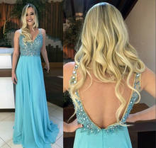 2019 Cheap Light Sky Blue Prom Dress A Line V Neck Celebrity Formal Holiday Wear Party Gown Custom Made Plus Size 2024 - buy cheap