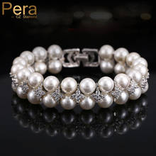 Pera europeo elegante hecho a mano doble hilera nupcial redonda grande imitación perla brazaletes joyería de la boda para las mujeres B030 2024 - compra barato