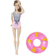 Conjunto de 2 artículos para Barbie, bañador hecho a mano para mujer, Bikini, traje de baño + 1x boya de natación rosa, cinturón salvavidas para muñeca, accesorios de Juguetes 2024 - compra barato