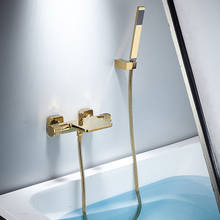 Tuqiu juego de baño y ducha grifo de bañera de oro montado en la pared, mezclador de ducha de bañera negra fría y caliente grifos de baño latón 2024 - compra barato