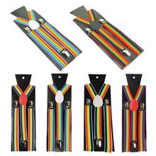 Suspensórios em y para homens e mulheres, cintas ajustáveis, grande, arco-íris colorido, vertical, cinto elástico listrado com clipes de metal fortes 2024 - compre barato