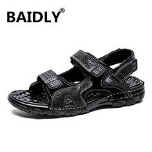 Sandalias de piel auténtica para hombre, zapatos transpirables de alta calidad para la playa y el verano, talla grande 2024 - compra barato