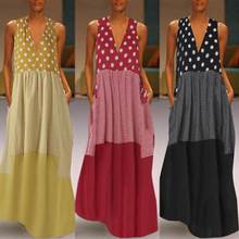 ZANZEA Summer Women V Neck Sleeveless Polka Dot Sundress Bohemian Beach Vestido Vintage Maxi Long Dress Plaid Patchwork Dresses 2024 - buy cheap