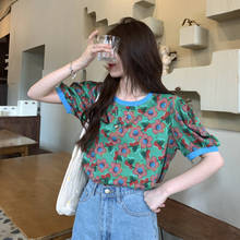 Camiseta holgada de manga corta para mujer, ropa retro con estampado coreano, nuevo estilo de verano 2024 - compra barato